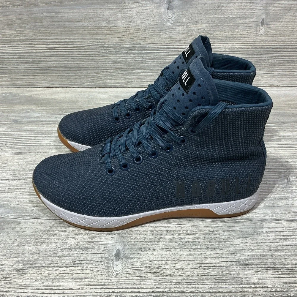 NOBULL High Top Trainer Shoes Mens Size 6.5 Womens 8 Navy Blue Gum Athletic